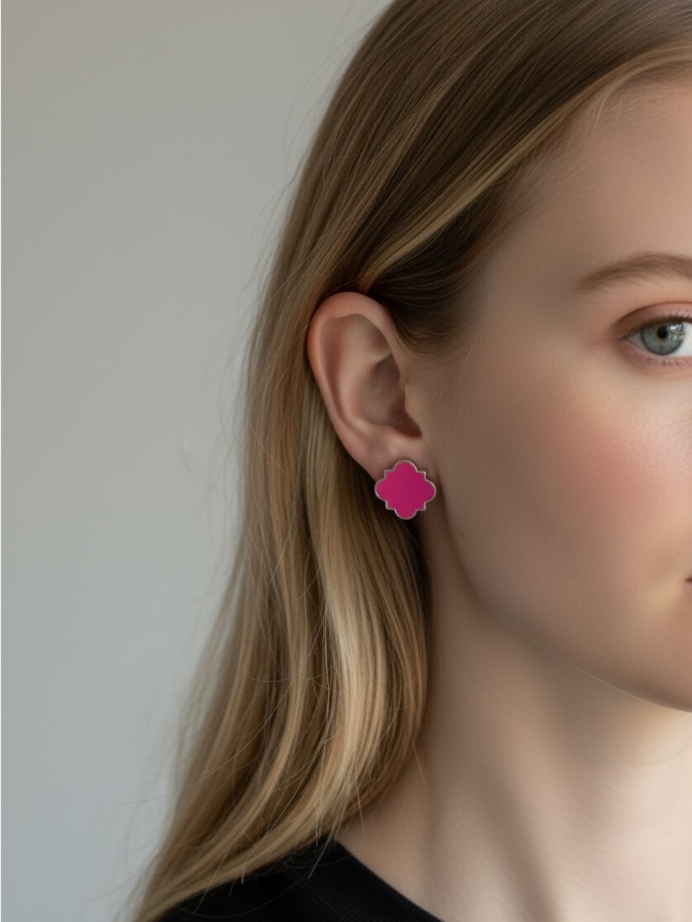 9/18 Bright Pink Clover Stud Earrings - Women Jewelry